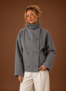 Women's High-Collar Jacket | Alessia in Gray - Juana Fashion