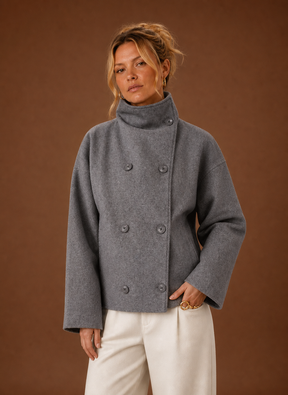 Women's High-Collar Jacket | Alessia in Gray - Juana Fashion