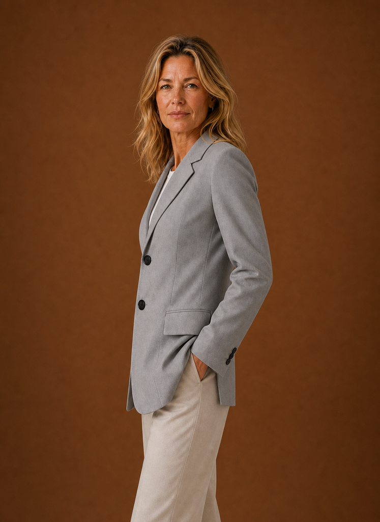 Women's Long Tailored Office Blazer | Daniela in Gray - Juana Fashion