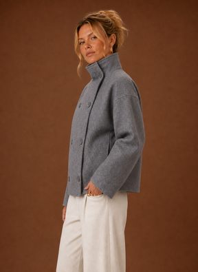 Women's High-Collar Jacket | Alessia in Gray - Juana Fashion
