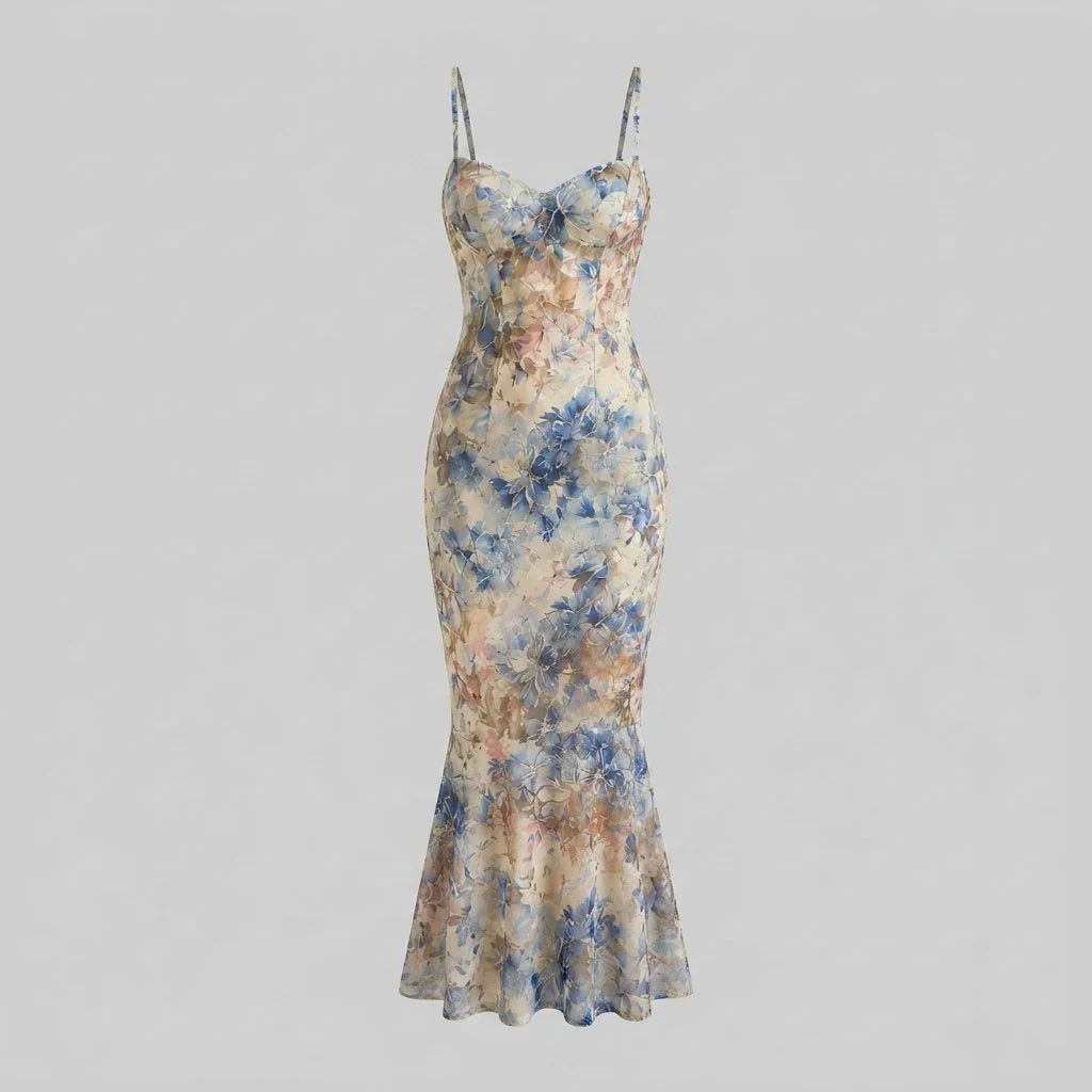 Women's Floral Mermaid Maxi Wedding Guest Dress | Helena