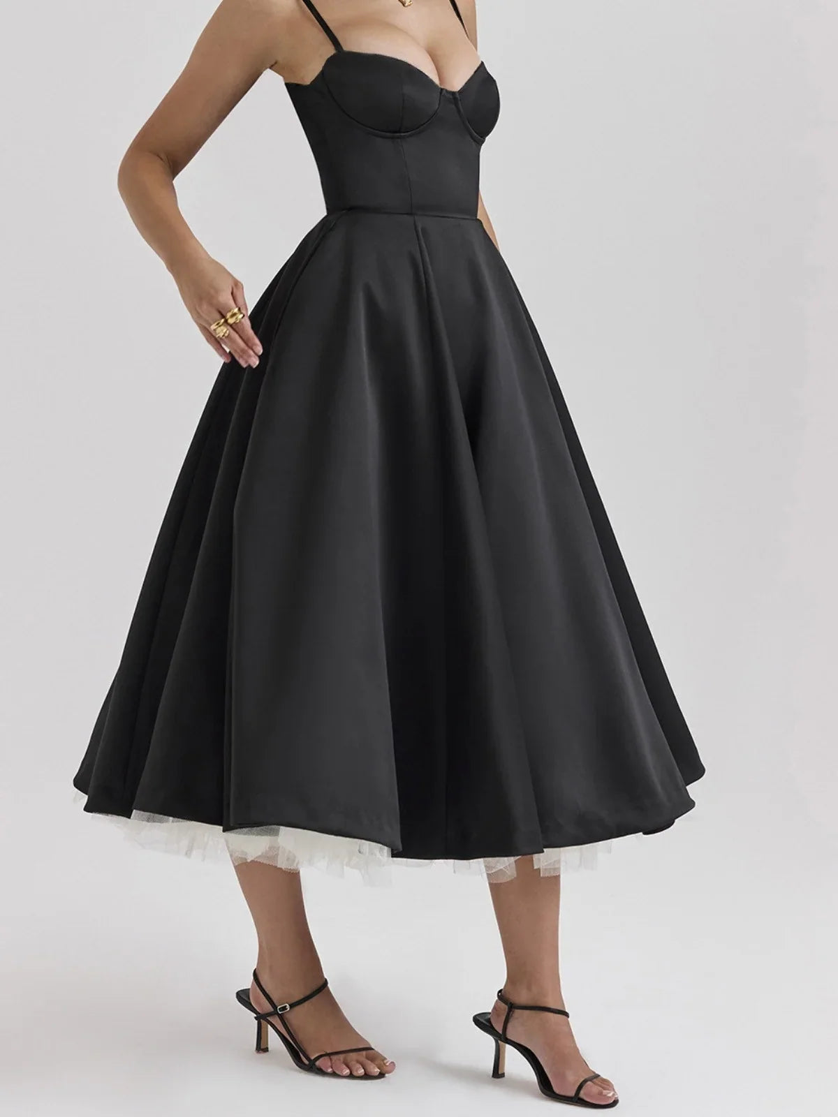 Women's Sweetheart A-Line Midi Cocktail Dress | Helena in Black