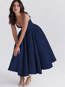 Women's Sweetheart A-Line Midi Cocktail Dress | Helena in Navy Blue