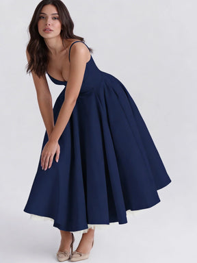 Women's Sweetheart A-Line Midi Cocktail Dress | Helena in Navy Blue