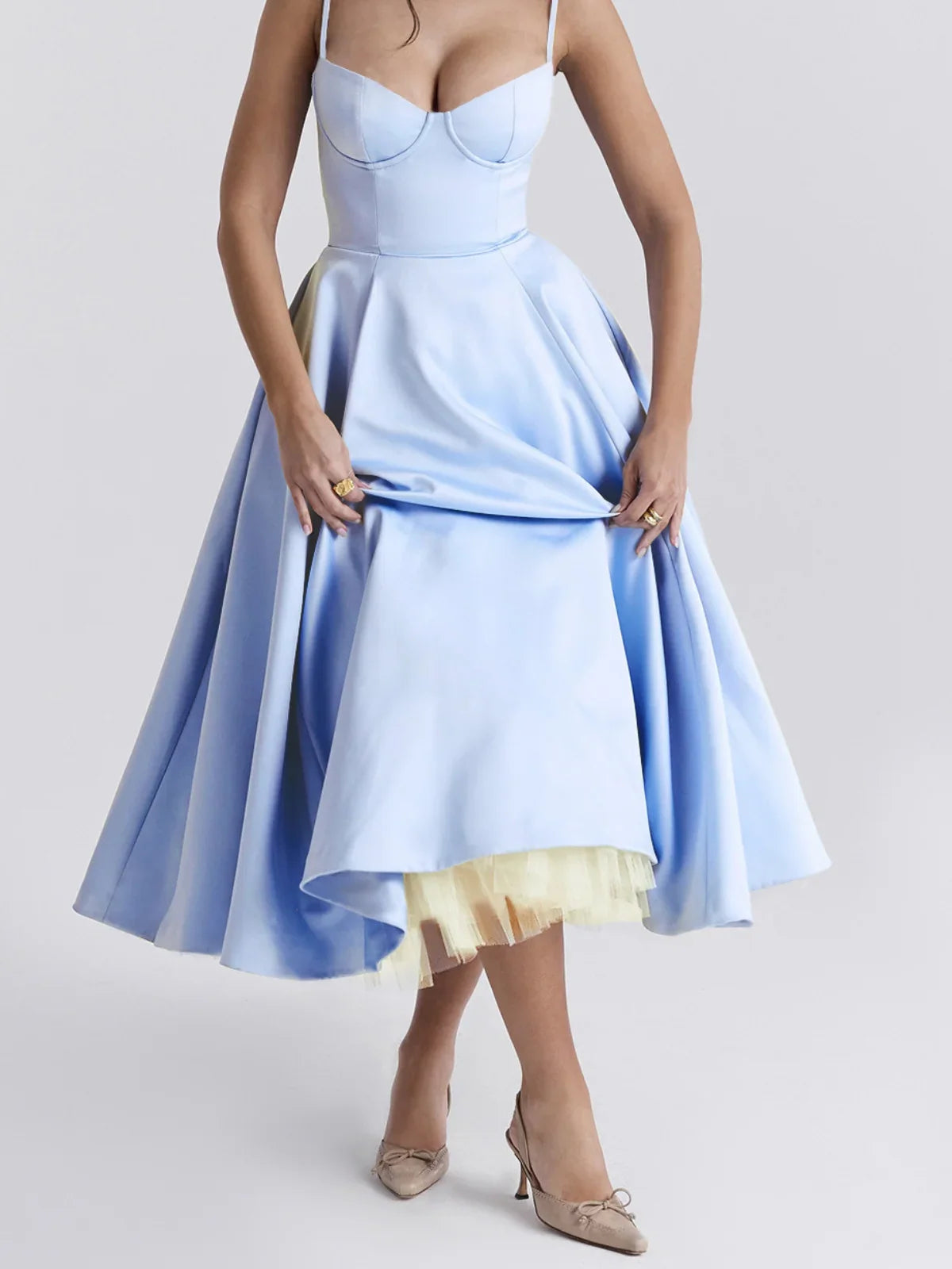 Women's Sweetheart A-Line Midi Cocktail Dress | Helena in Sky Blue