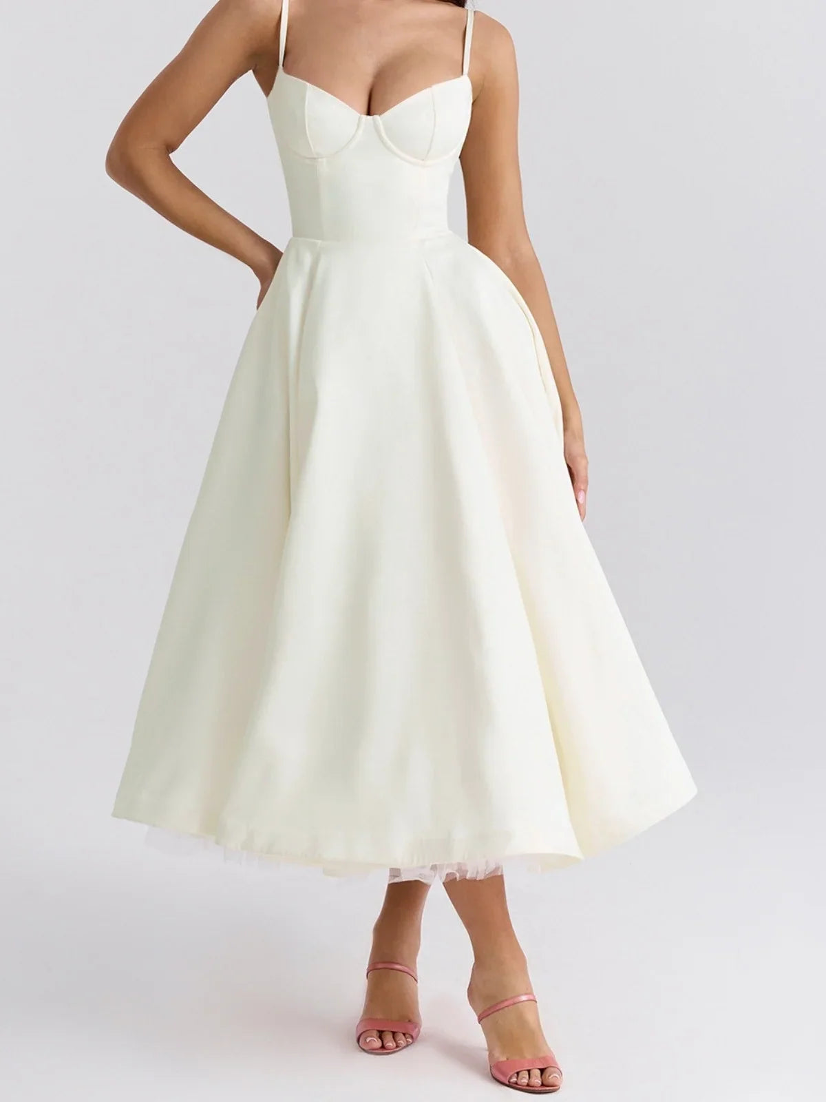 Women's Sweetheart A-Line Midi Cocktail Dress | Helena in White