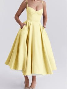 Women's Sweetheart A-Line Midi Cocktail Dress | Helena in Yellow