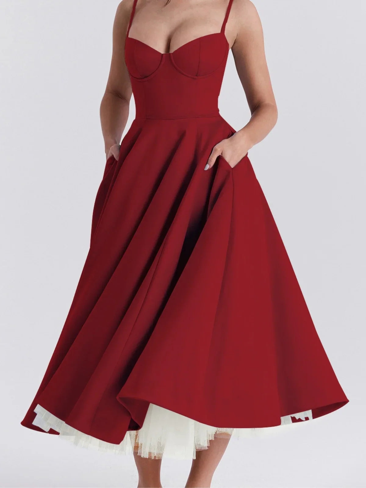 Women's Sweetheart A-Line Midi Cocktail Dress | Helena in Red