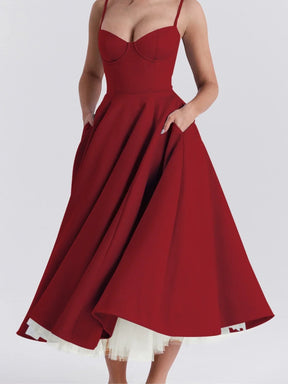 Women's Sweetheart A-Line Midi Cocktail Dress | Helena in Red