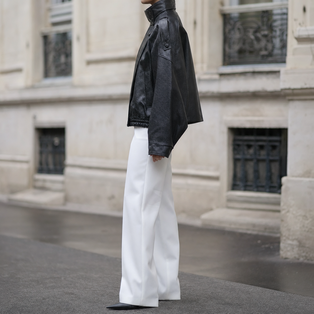 Women's Cropped Faux Leather Bomber Jacket | Kingsley in Black - Juana Fashion