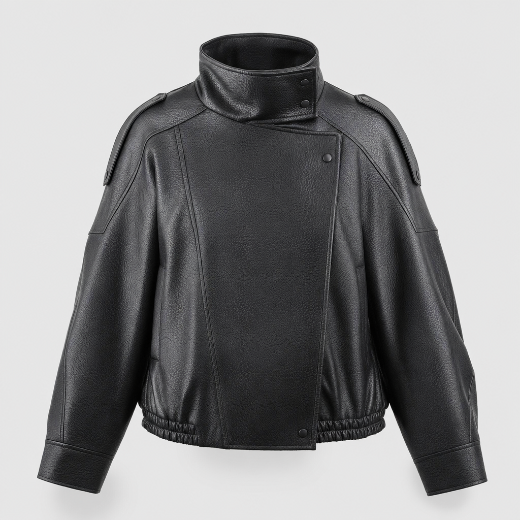Women's Cropped Faux Leather Bomber Jacket | Kingsley in Black - Juana Fashion