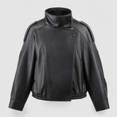 Women's Cropped Faux Leather Bomber Jacket | Kingsley in Black - Juana Fashion