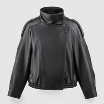 Women's Cropped Faux Leather Bomber Jacket | Kingsley in Black - Juana Fashion