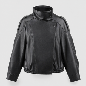 Women's Cropped Faux Leather Bomber Jacket | Kingsley in Black - Juana Fashion