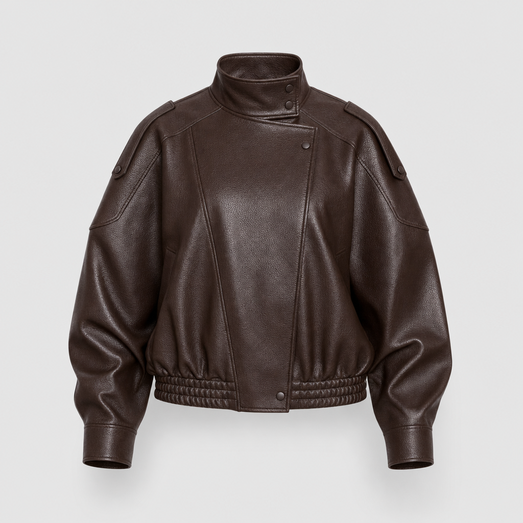 Women's Cropped Faux Leather Bomber Jacket | Kingsley in Black - Juana Fashion