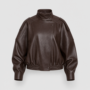 Women's Cropped Faux Leather Bomber Jacket | Kingsley in Black - Juana Fashion