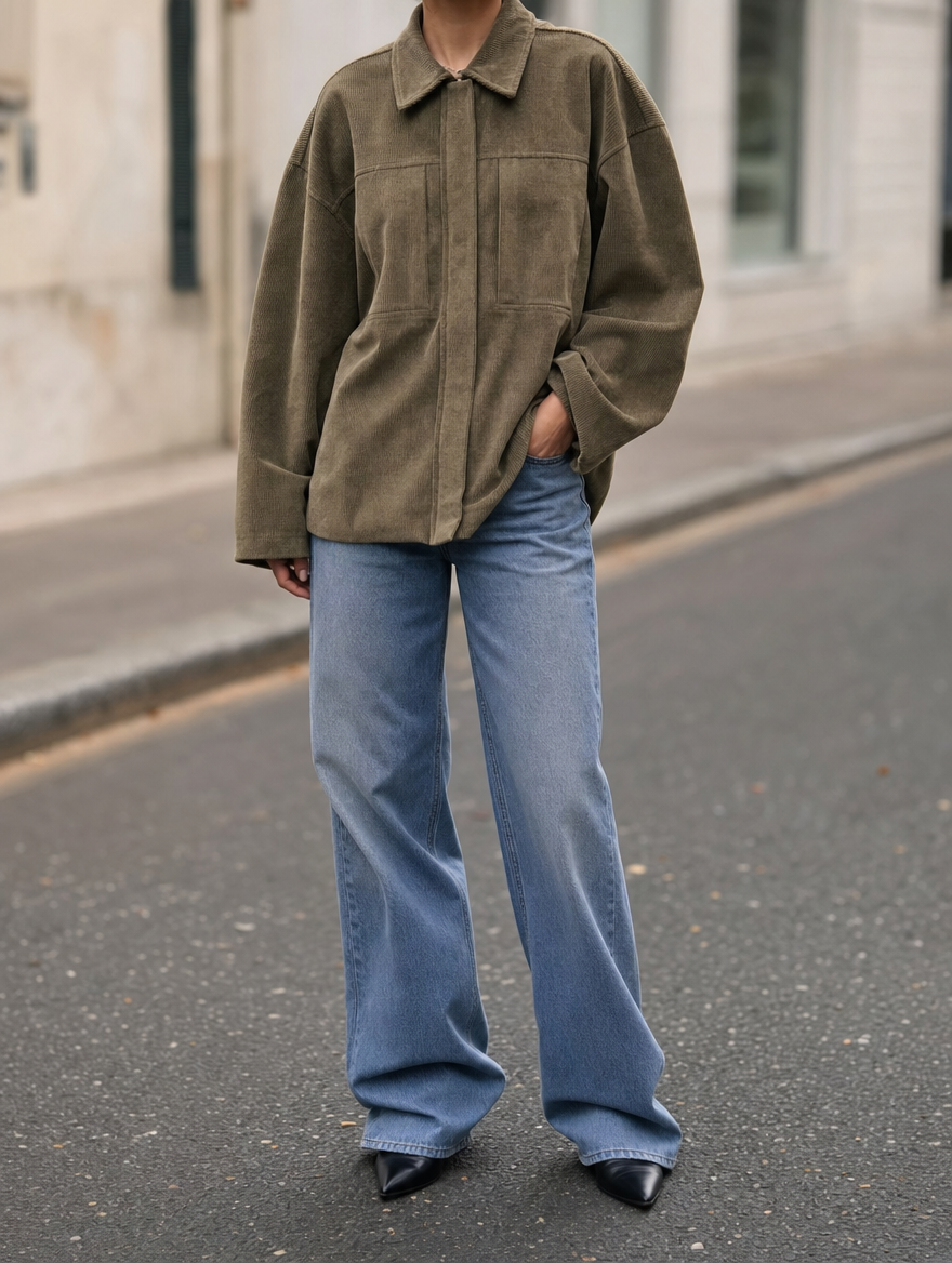 Women's Corduroy Shirt Jacket | Farrow in Khaki - Juana Fashion