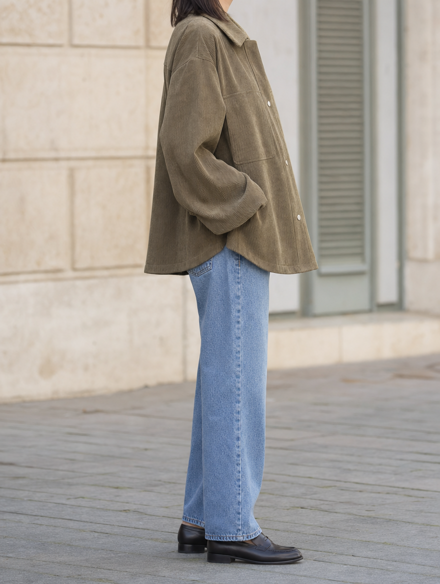 Women's Corduroy Shirt Jacket | Farrow in Khaki - Juana Fashion