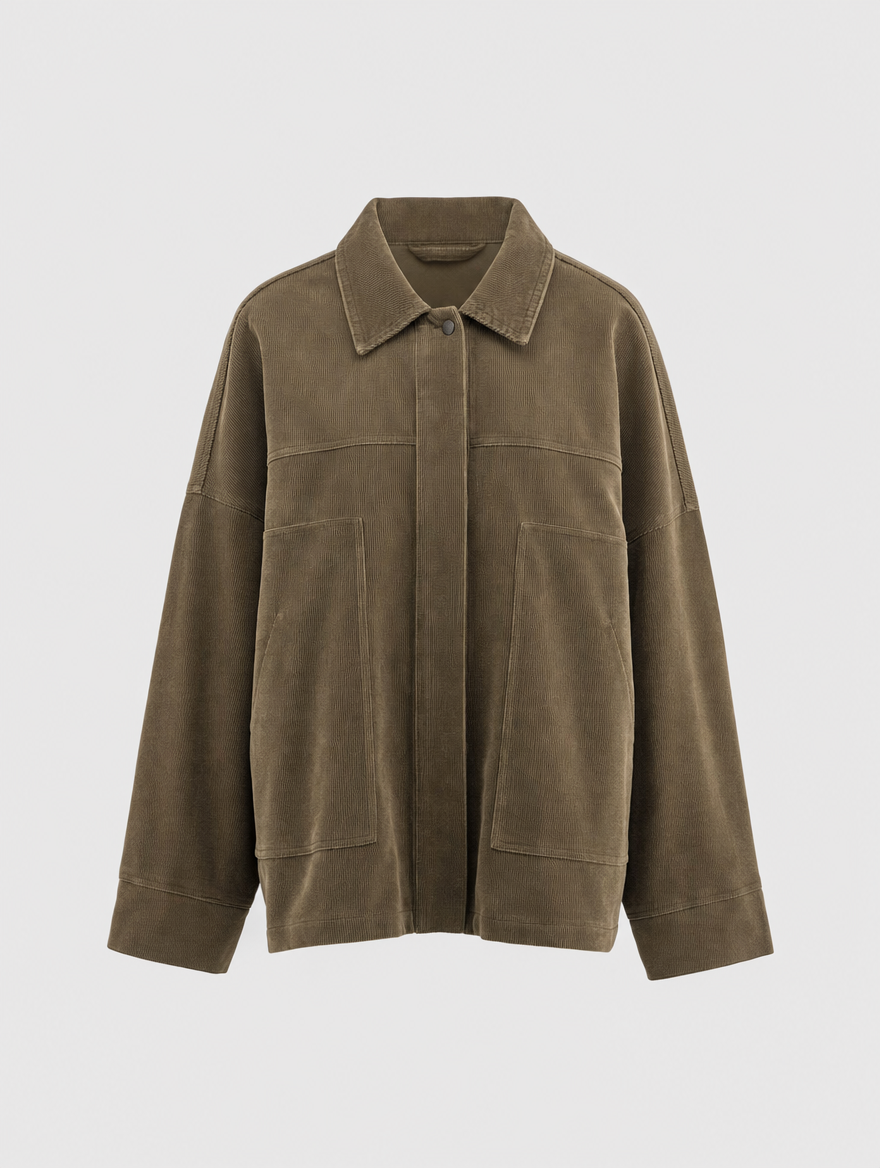 Women's Corduroy Shirt Jacket | Farrow in Khaki - Juana Fashion