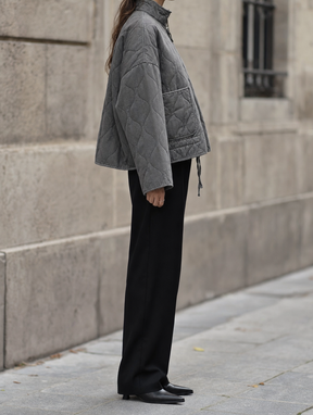 Women's Quilted Jacket with Large Pockets | Aldridge in Gray - Juana Fashion