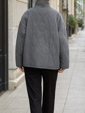Women's Quilted Jacket with Large Pockets | Aldridge in Gray - Juana Fashion