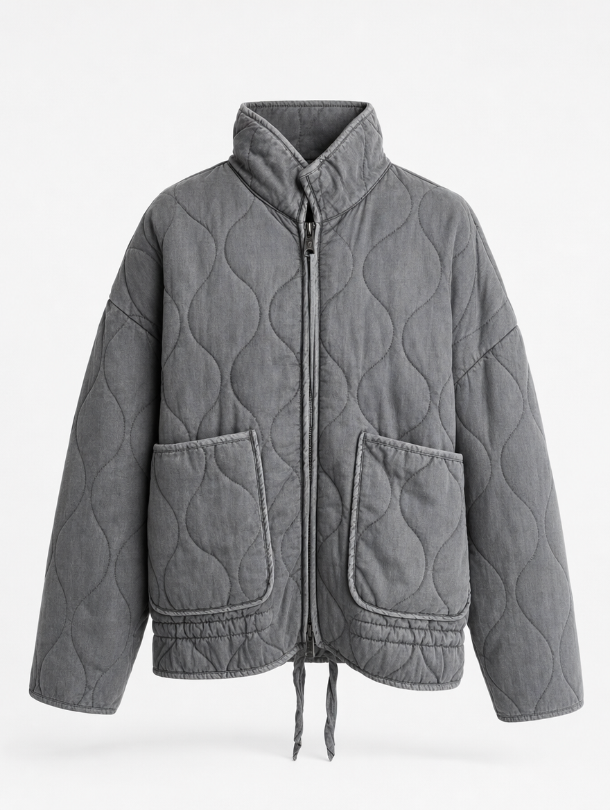 Women's Quilted Jacket with Large Pockets | Aldridge in Gray - Juana Fashion