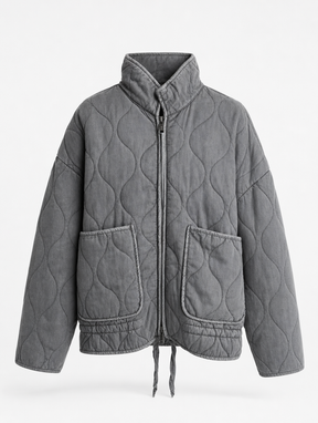 Women's Quilted Jacket with Large Pockets | Aldridge in Gray - Juana Fashion