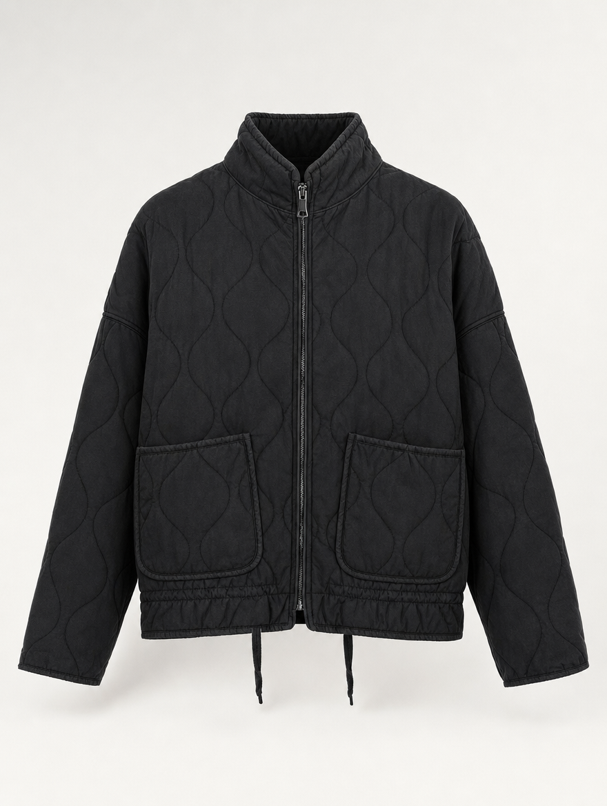 Women's Quilted Jacket with Large Pockets | Aldridge in Black - Juana Fashion