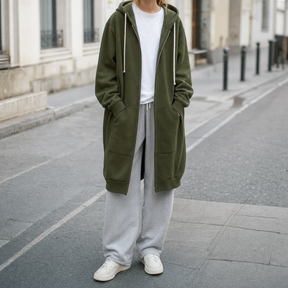 Women's Oversized Zip-Up Hoodie | Rowley in Olive Green - Juana Fashion