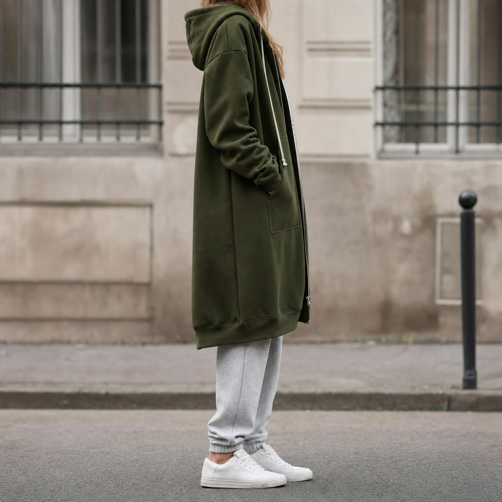 Women's Oversized Zip-Up Hoodie | Rowley in Olive Green - Juana Fashion