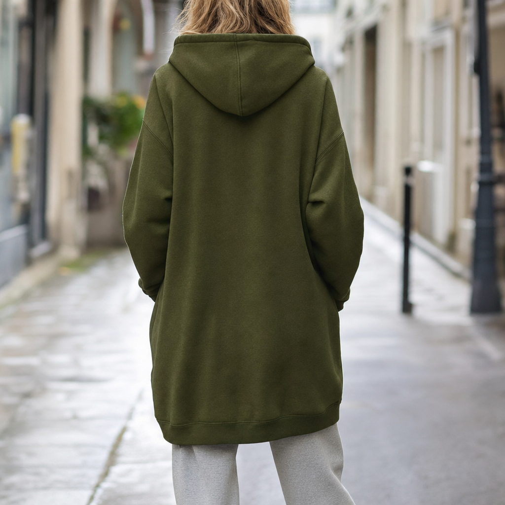 Women's Oversized Zip-Up Hoodie | Rowley in Olive Green - Juana Fashion
