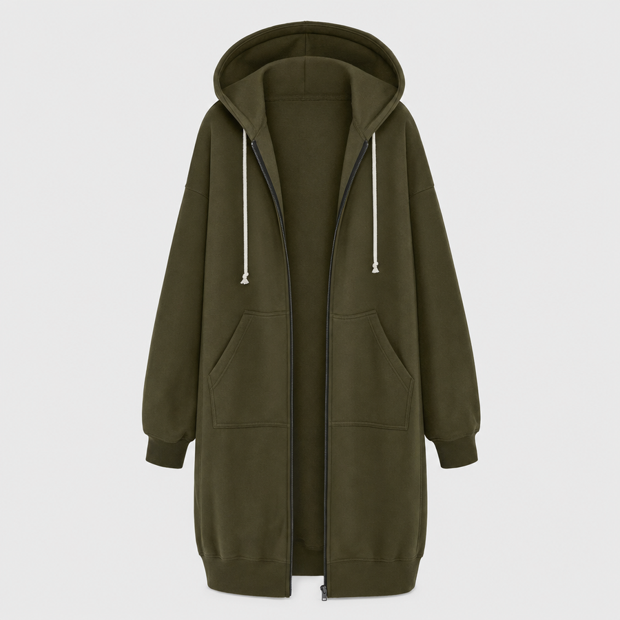 Women's Oversized Zip-Up Hoodie | Rowley in Olive Green - Juana Fashion