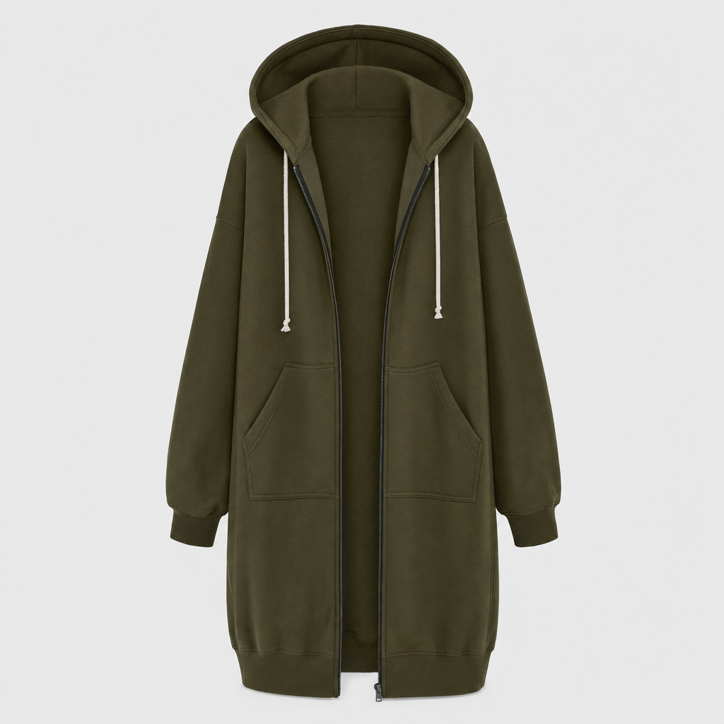 Women's Oversized Zip-Up Hoodie | Rowley in Olive Green - Juana Fashion