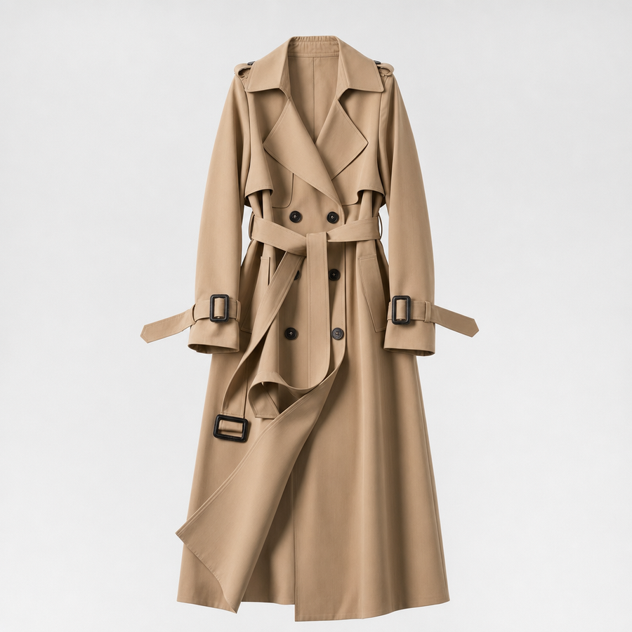 Women's Long Belted Trench Coat | Jesmond in Khaki - Juana Fashion