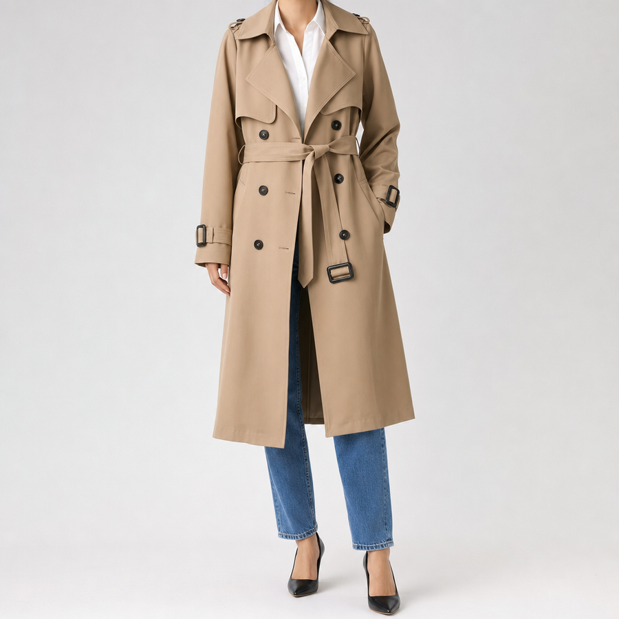 Women's Long Belted Trench Coat | Jesmond in Khaki - Juana Fashion
