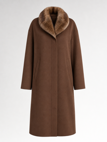 Women's Wool-Blend Coat with Fur Collar | Harlyn in Brown - Juana Fashion