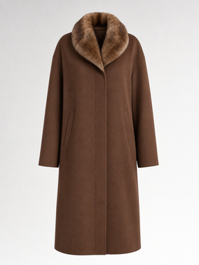 Women's Wool-Blend Coat with Fur Collar | Harlyn in Brown - Juana Fashion