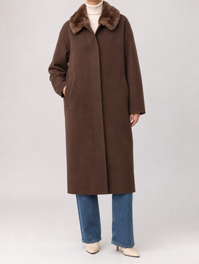 Women's Wool-Blend Coat with Fur Collar | Harlyn in Brown - Juana Fashion