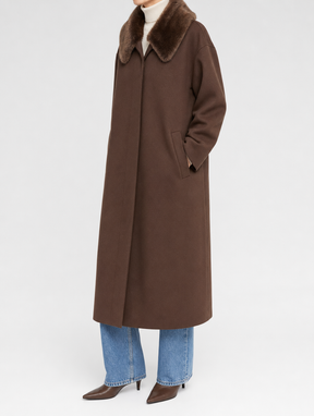 Women's Wool-Blend Coat with Fur Collar | Harlyn in Brown - Juana Fashion