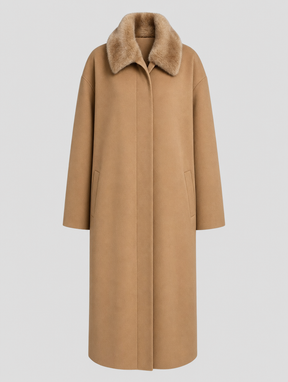 Women's Wool-Blend Coat with Fur Collar | Harlyn in Camel - Juana Fashion