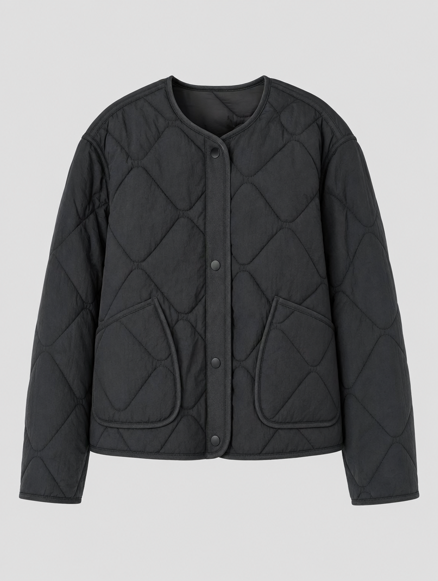 Women's Collarless Quilted Jacket | Marbury in Black - Juana Fashion