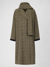 Women's Long Plaid Wool-Blend Coat | Pelham in Olive Plaid - Juana Fashion