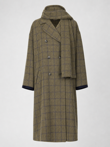 Women's Long Plaid Wool-Blend Coat | Pelham in Olive Plaid - Juana Fashion