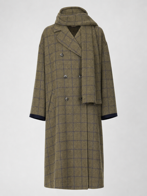 Women's Long Plaid Wool-Blend Coat | Pelham in Olive Plaid - Juana Fashion