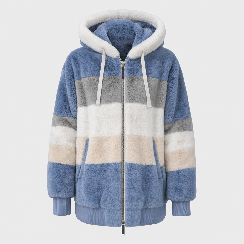 Women's Hooded Plush Jacket | Tarnbrook in Blue Stripe - Juana Fashion