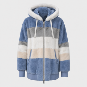 Women's Hooded Plush Jacket | Tarnbrook in Blue Stripe - Juana Fashion