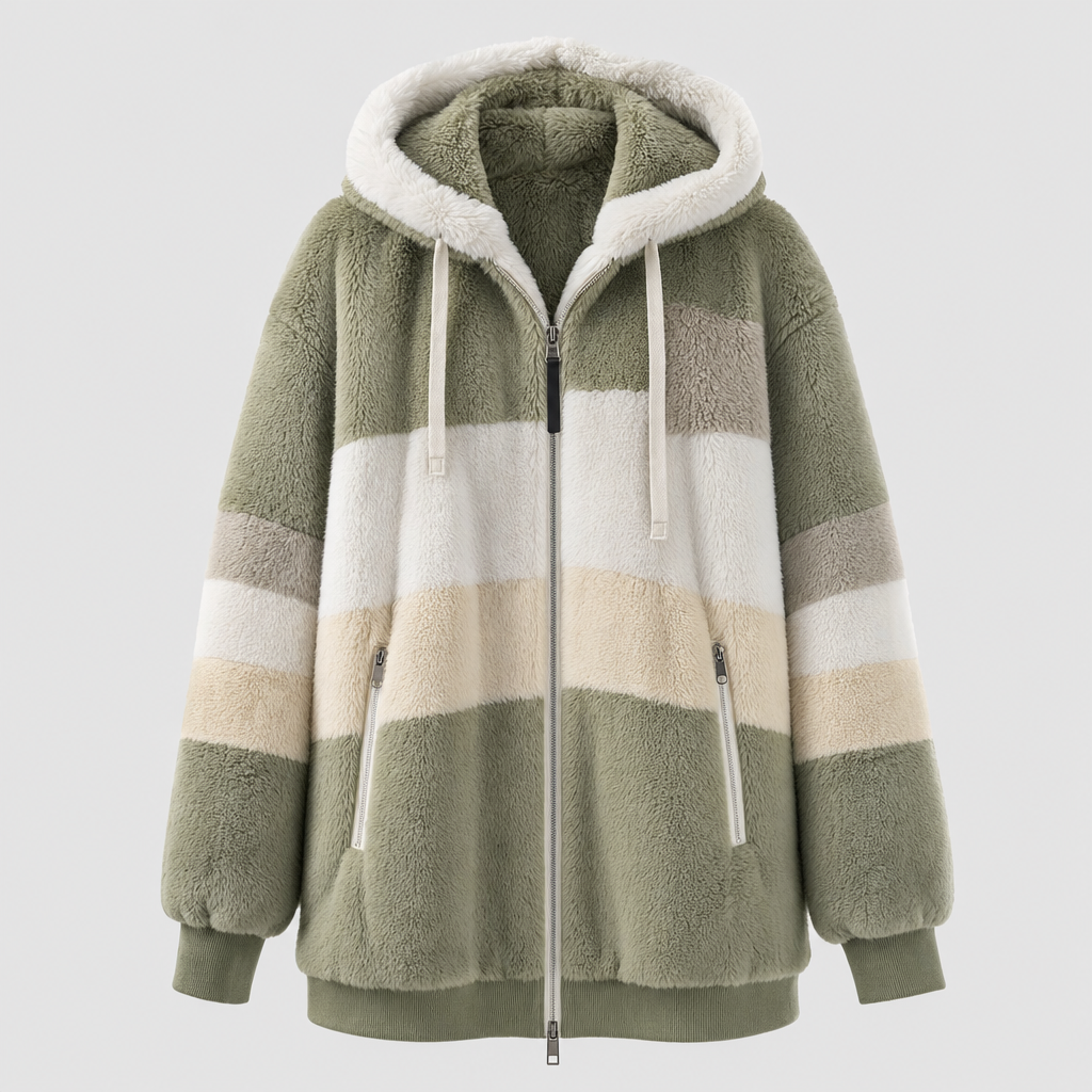 Women's Hooded Plush Jacket | Tarnbrook in Blue Stripe - Juana Fashion