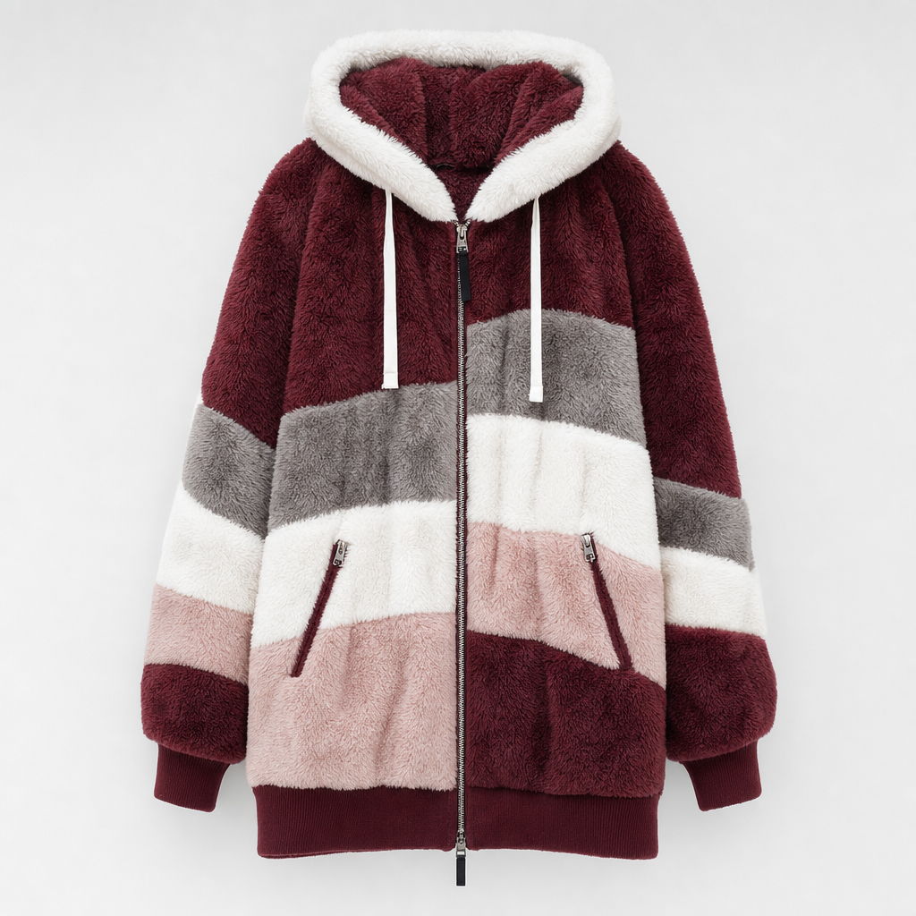 Women's Hooded Plush Jacket | Tarnbrook in Blue Stripe - Juana Fashion