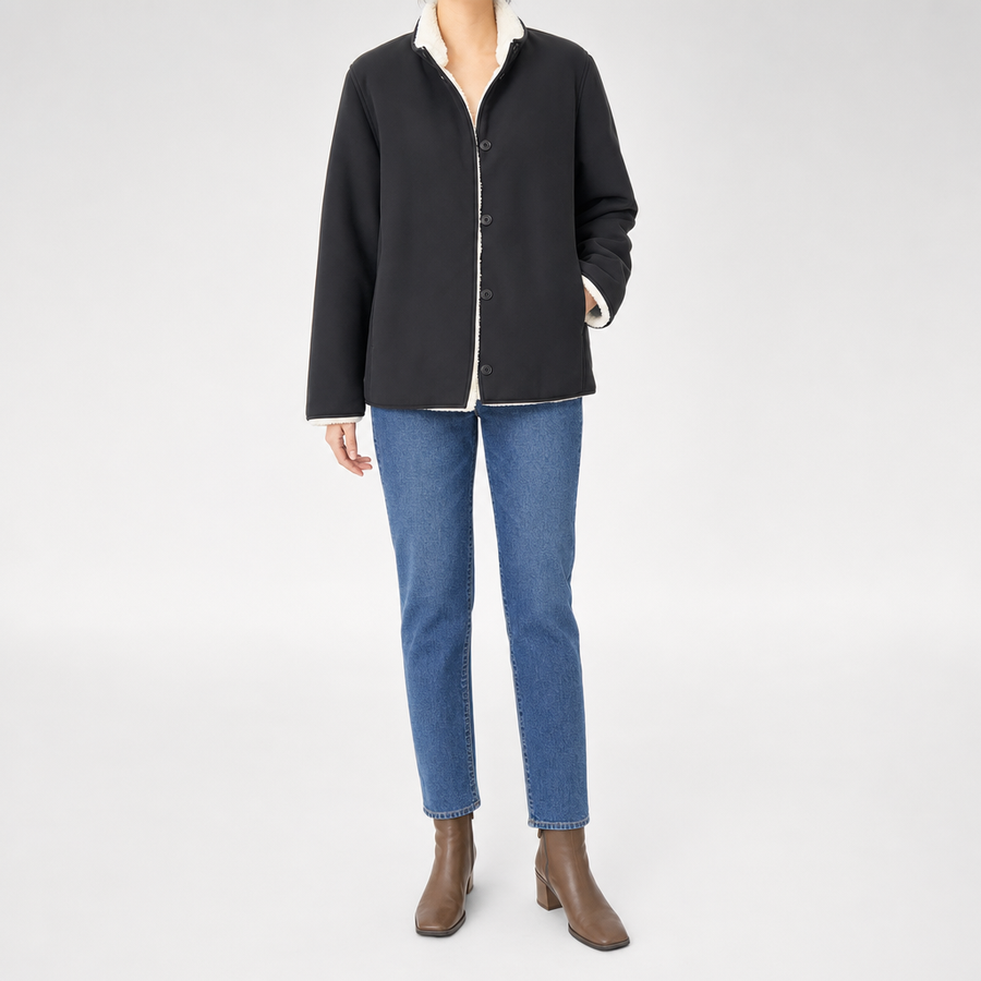 Women's Reversible Coat with Fleece | Ulcombe in Black - Juana Fashion