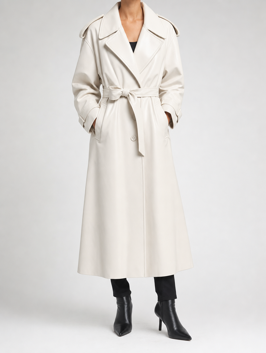 Women's Faux Leather Maxi Coat | Wardley in White - Juana Fashion